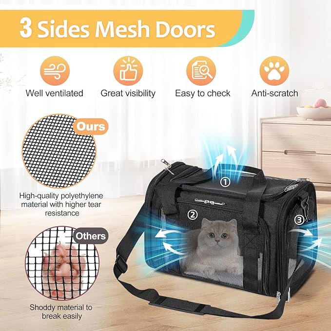 Discala Cat Dog Carrier Up to 15 Lbs TSA Airline Approved Pet Carrier - Image 6