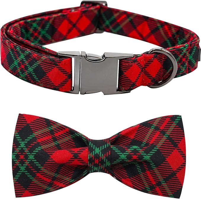 Dog Collar, Christmas Dog Collar Plaid Pet Collar Bow Holiday Bows Girl Boy by BoboRainbow