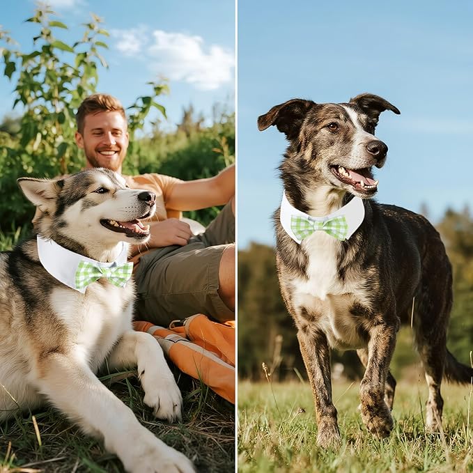 Segarty Dog Bow Tie for Neck Girths 16.5-21.2in, Adjustable Green Plaid Bowtie - Image 4