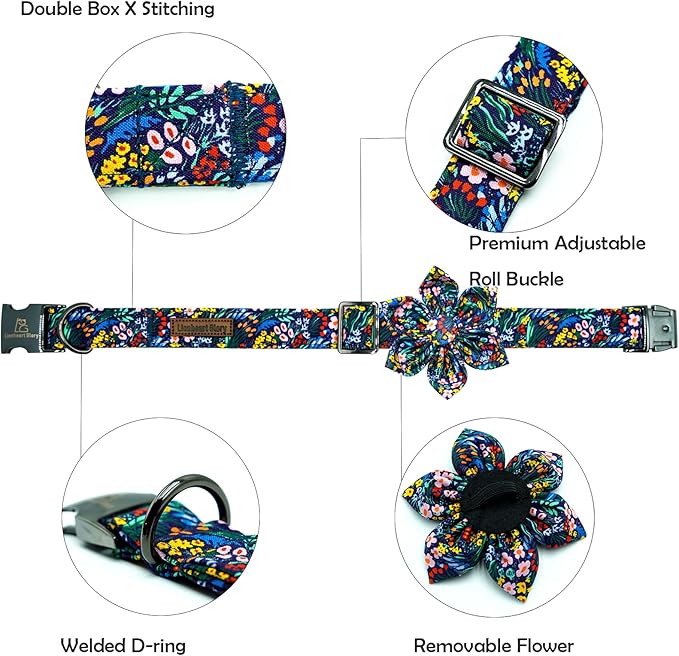 Lionheart glory Dog Collar Darkblue Flower Dog Bow Collars Floral Dog Collar - Image 2