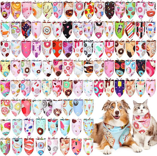 150 Pcs Donut Dog Bandanas Bulk Pet Bibs Colorful Triangle Scarf Donut Pet by Huhumy