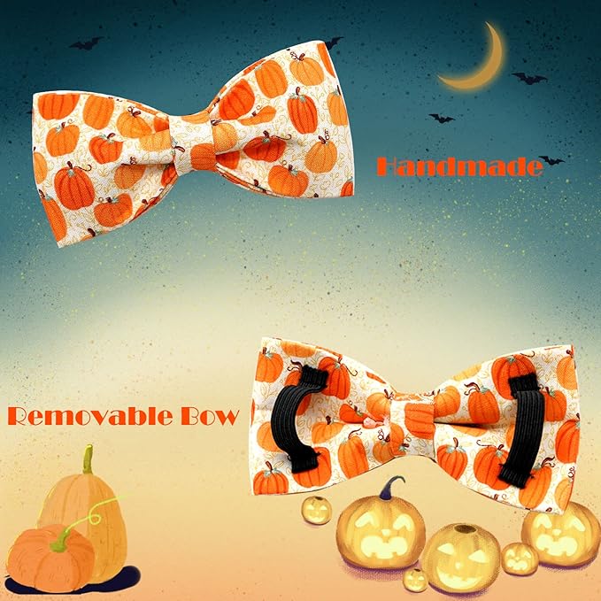 Dog Collar - Halloween Pumpkin Bowtie Pet Collar Gift Soft Bow Collar Pet - Image 4