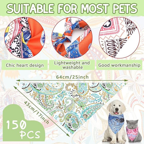 150 Pcs Paisley Dog Bandanas Bulk Pet Bibs Colorful Triangle Scarf Pet Paisley - Image 2