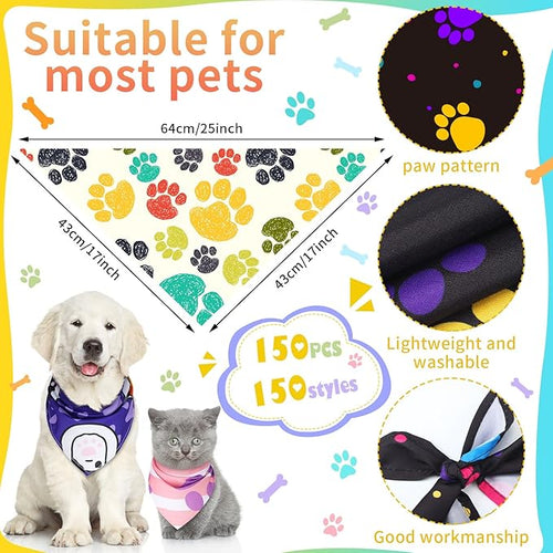 150 Pcs Paw Dog Bandanas Bulk Pet Bibs Colorful Triangle Scarf Pet Paw Bandanas - Image 2