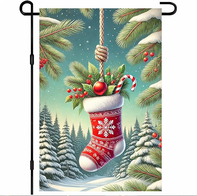 Christmas Garden Flag Christmas Stocking Garden Flag Snowflake Holiday Gardens by BlissYard