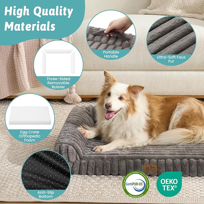 Cute Dog Bed for Medium Dogs, Faux Rabbit Fur Orthopedic Foam Dog Bed - Image 6