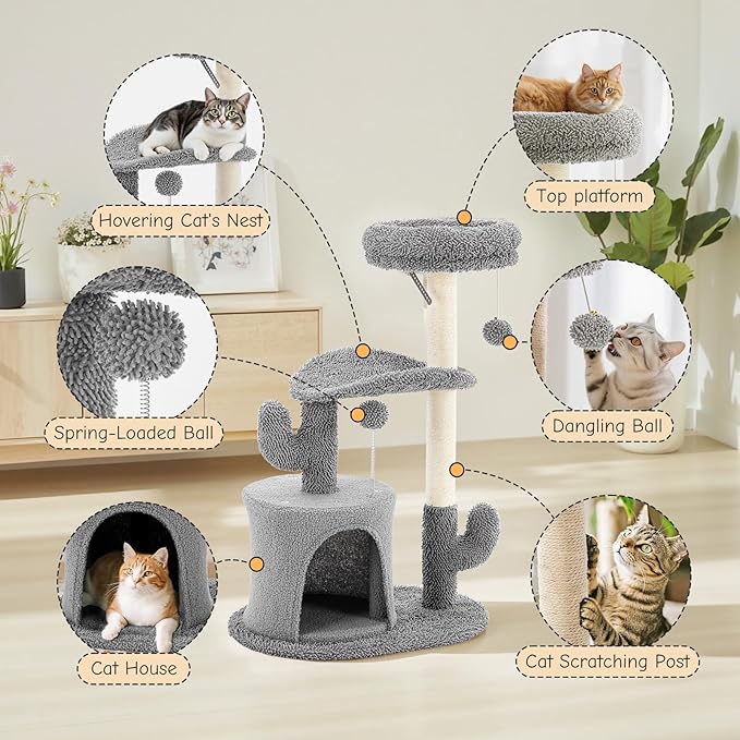 Sweetcrispy 33" Cat Tree Tower for Indoor Cats, Small Cat Scratching Post - Image 3