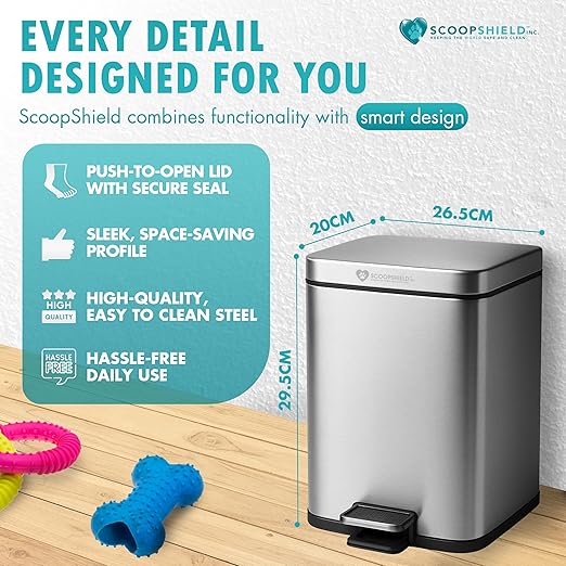 6L Outdoor and Indoor Pet Waste Container, Stainless Steel Can. Lid Opens - Image 7