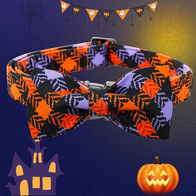 Halloween Dog Collar, Pet Collar Bow Plaid Dog Collars Girl Boy Holiday Pet - Image 4