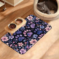 Paw Print Dog Food Mat, Watercolor Flower Absorbent Pet Feeding Mat by Unknown