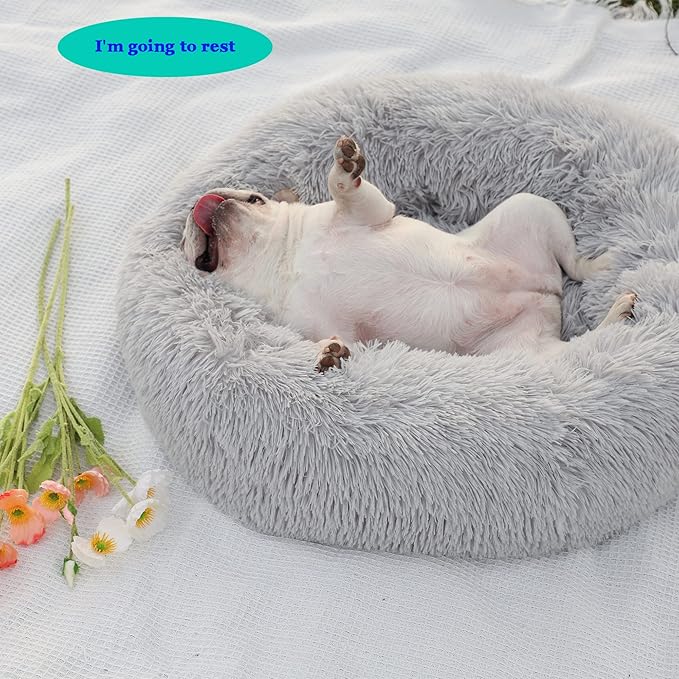 Calming Dog Bed for Medium Dogs Washable Donut 30 inches Anti-Slip Pet Bed - Image 5