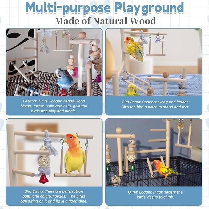 PINVNBY Bird Playground Parrot Play Gym Parakeet Cage Play Stand Wooden Perches - Image 2
