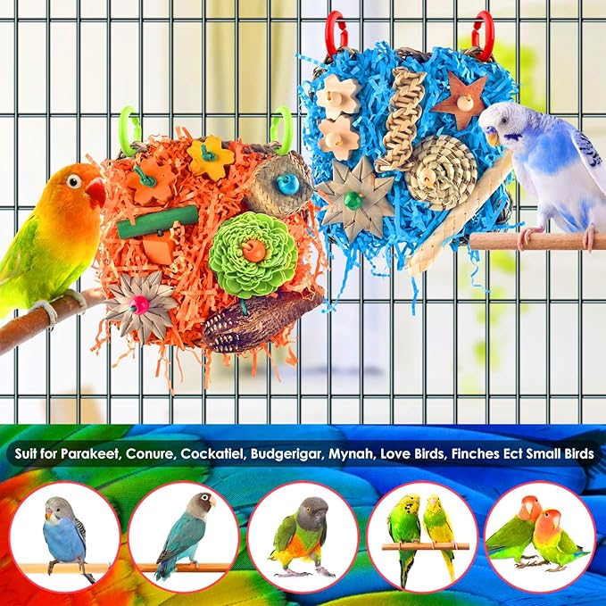 KATUMO Bird Toys, 2 Pack Bird Grass Mat Foraging Wall Toys Parrot Shredder Toys - Image 7