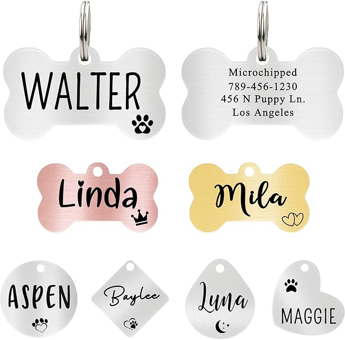 Ultra Joys Custom Personalized Dog ID Tag, Brushed Stainless Steel Bone Dog Tag by UltraJoys