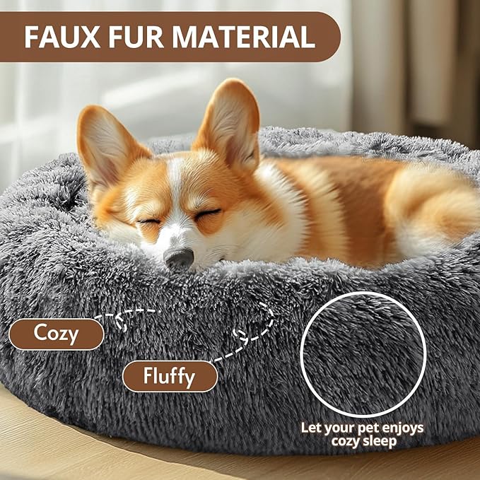 JOLLYVOGUE Calming Dog Bed Medium Size Dog, Anti-Anxiety Donut Medium Pet Bed - Image 2
