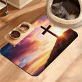 Pet Feeding Mat, Cross Absorbent Dog Cat Food Mat Sunset Dog Mat by Unknown