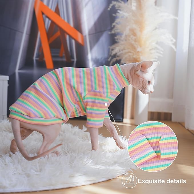 PUMYPOREITY Sphynx Cat Clothes: Soft, Stretchy Rainbow Sweater & Turtleneck - Image 4