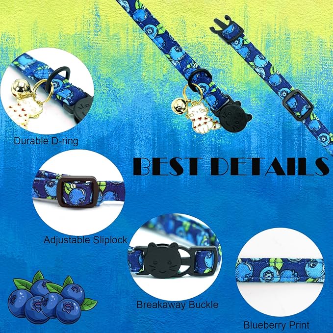 Elegant little tail 2 Pack Cat Collar- Blueberry Cotton Breakaway Cat Collars - Image 2
