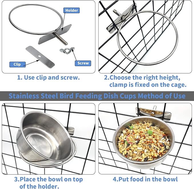Tfwadmx Bird Feeding Dish Cups Parrot Food Bowl Clamp Holder Coop Cup, Bird - Image 5