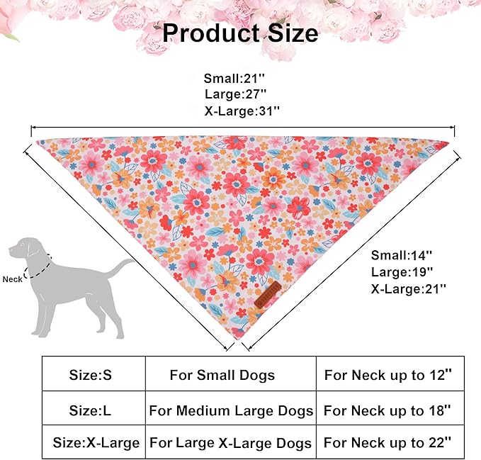 ADOGGYGO Floral Dog Bandana 2 Pack, Reversible Pink Daisy Pet Scarf Bib - Image 4