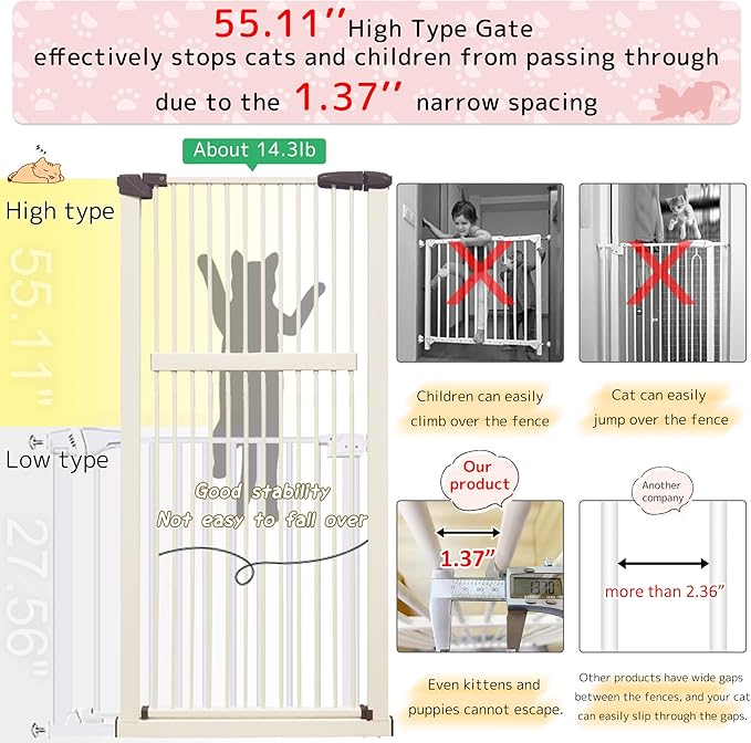 Lumizone Extra Tall Pet Gate 55.12" High Pressure Mounted 46.65"-50.78" Extra - Image 4