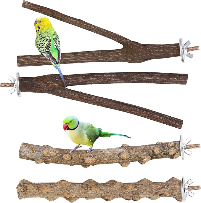 Mogoko 4 Pcs Bird Perches Parrot Stand Natural Wood Perch Parakeet Toys Bird - Image 6