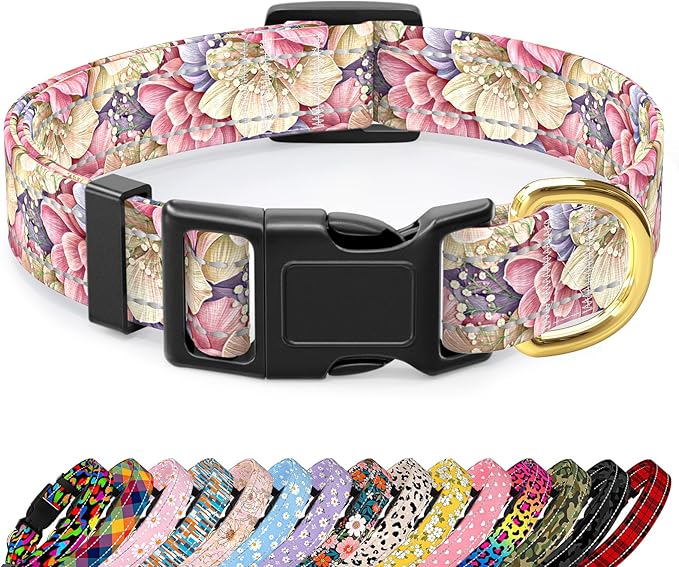 Reflective Dog Collar for Large Dogs, Cute Flower Theme Adjustable Heavy-Duty by TMOODEL