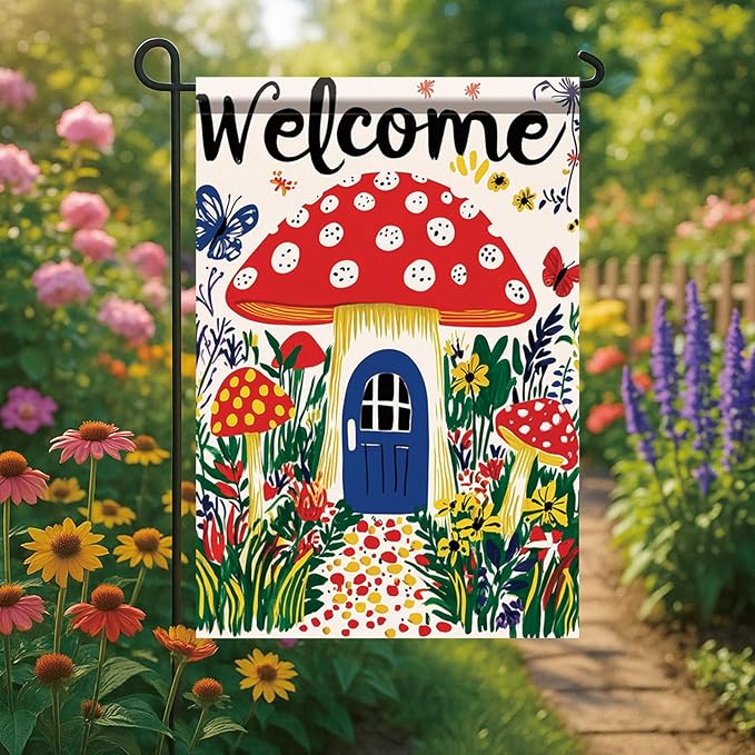 Mushroom House Garden Flag 12x18 Inch Welcome Yard Banner Whimsical Fairy Tale - Image 5