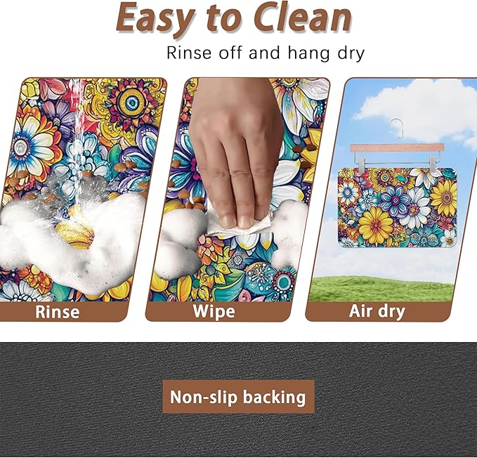 Floral Dog Food Mat for Floors, Cute Mandala Flower Absorbent Quick-Dry Pet - Image 4