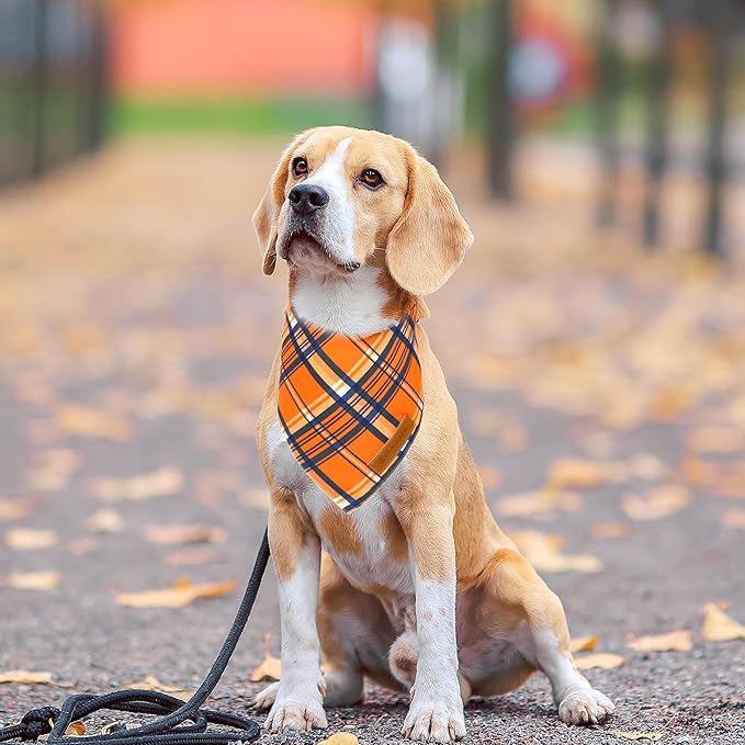 Realeaf Fall Dog Bandanas 2 Pack, Reversible Orange Plaid Holiday Pet Scarf - Image 6