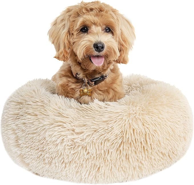 Calming Donut Dogs Beds for Small Dogs Washable, 19inch Fluffy Round Puppy Bed by nononfish