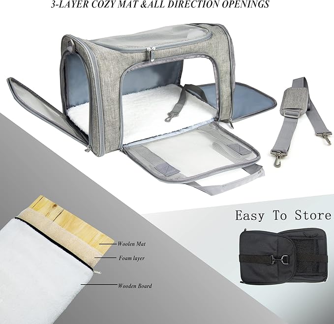 Soft Sided Carrier for Small Medium Cats Dogs, TSA Airline Approved Collapsible - Image 5