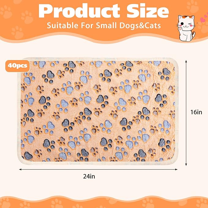 Chumia 40 Pcs Blankets Soft Fluffy Fleece Washable Pet Dog Sleep mat Paw Print - Image 2