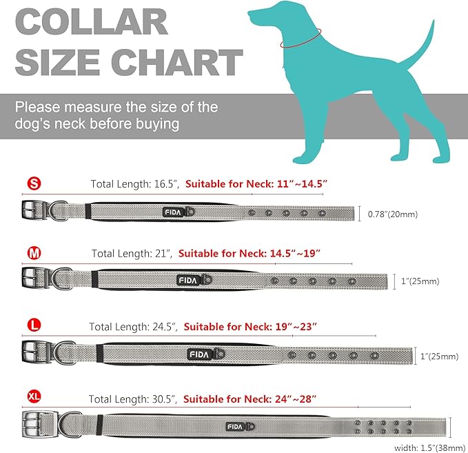 Fida Heavy Duty Dog Collar 1.5” Width, Ultra Soft Neoprene Padded, Adjustable - Image 6