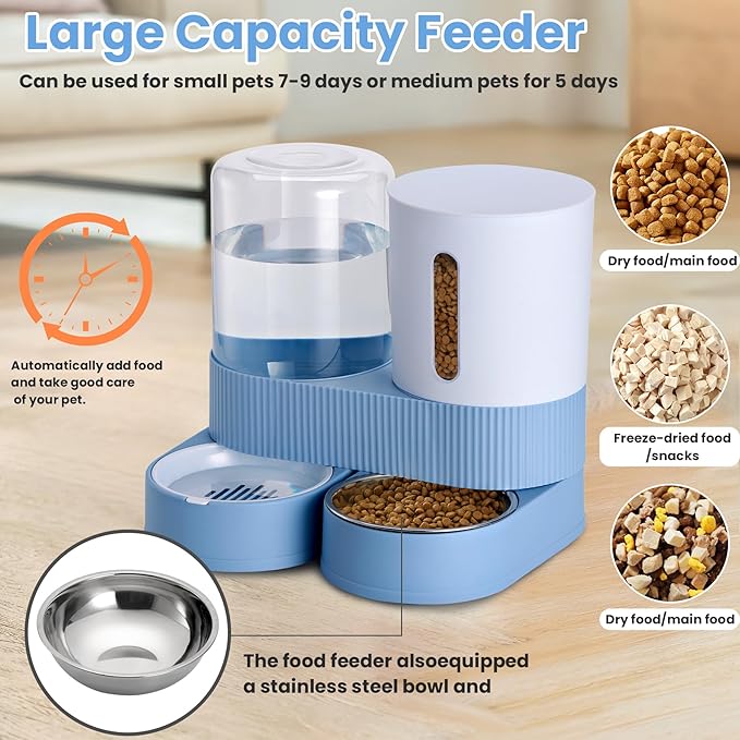 2 Pack Automatic Cat Feeder Stainless Steel Water Dispenser Gravity Food Feeder - Image 5