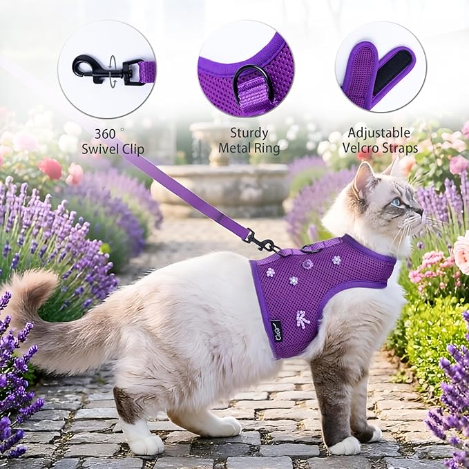 Cat Harness and Leash for Walking Escape Proof Breathable Mesh Fabric, - Image 3