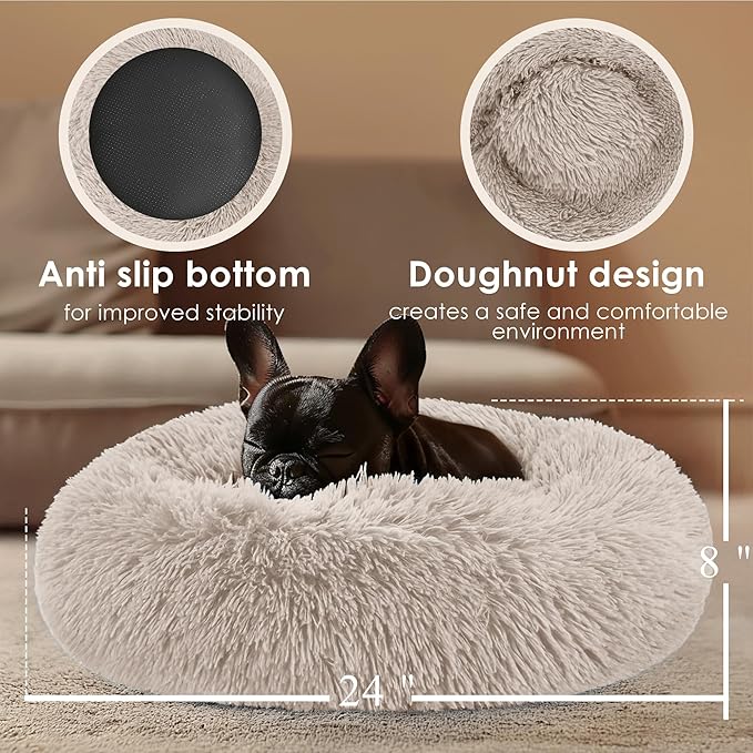 Dogs Bed for Small Dogs, Anti-Anxiety Washable Round Bed - Image 3