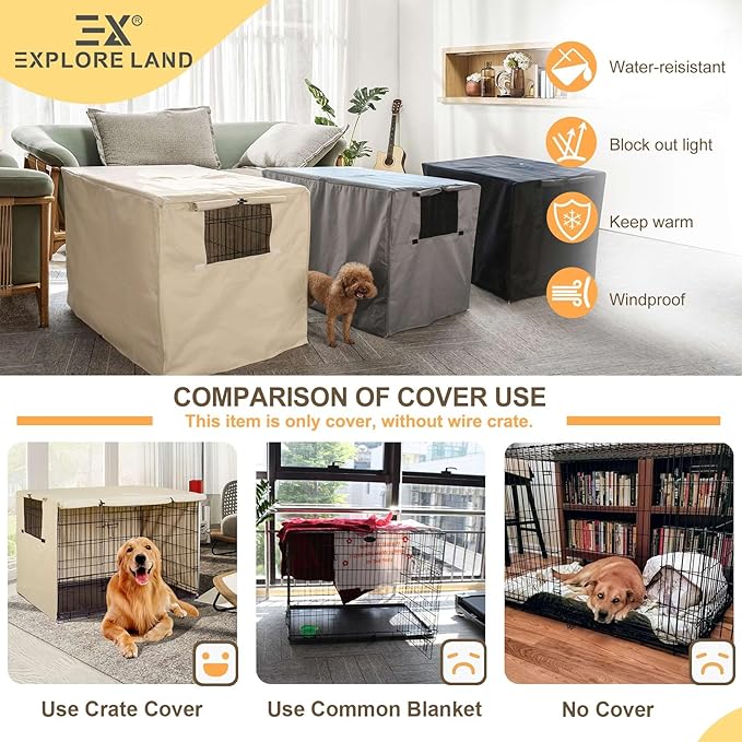 Explore Land 24 inches Dog Crate Cover Heavy Duty Polyester Pet Kennel Sunshade - Image 4