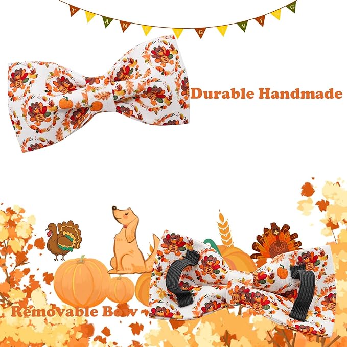 Dog Collar - Thanksgiving Turkey Bowtie Gift, Soft Bow Adjustable Metal Buckle - Image 4