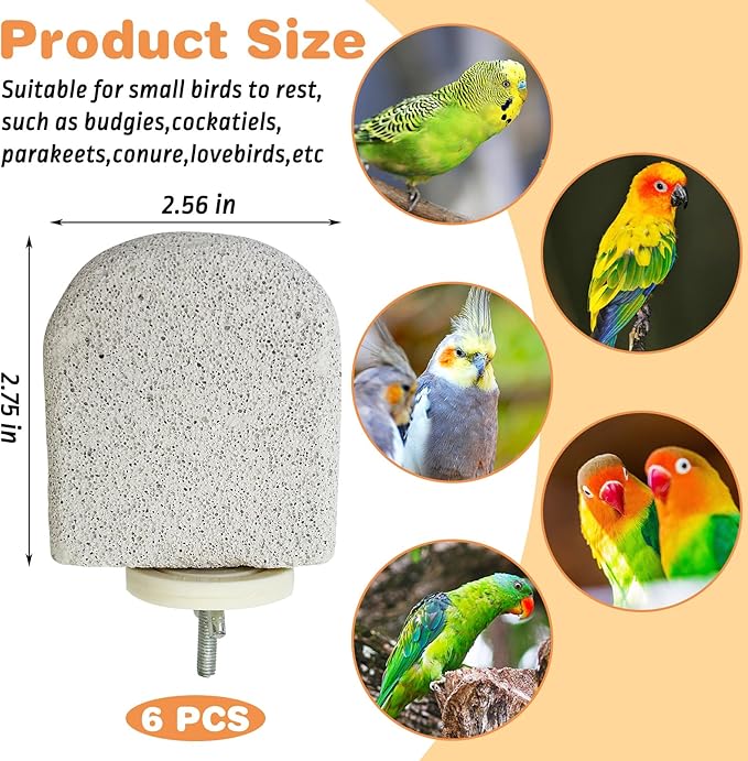 PINVNBY 6 PCS Bird Perch Bird Beak Grinding Stone Calcium Mineral Parrot Perch - Image 2