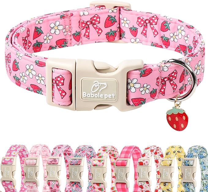 Strawberry Bow Dog Collar for Puppy Small Dogs by Babolepet