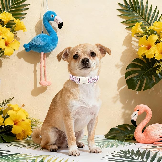 DOGWONG Cute Pet Dog Collar Pink Flamingos Cotton Dog Collar- Soft Girl Puppy - Image 4