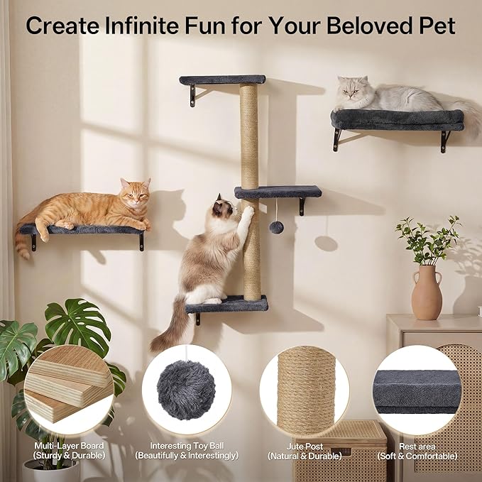 MEWANG 5-in-1 Cat Wall Shelves: Cat Climbing Furniture - Image 4
