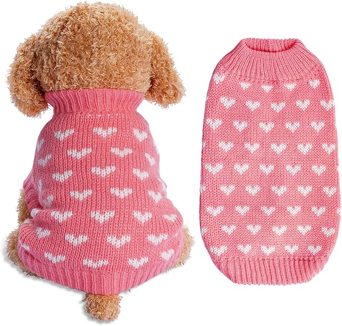 Dxhycc Dog Knitted Sweater Heart Puppy Sweater Warm Soft Pet Holiday Clothes by Dxhycc