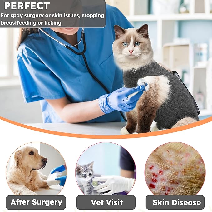 Cat Recovery Suit for Spay Abdominal Wounds, Kitten Onesie Bodysuit for Cats - Image 6