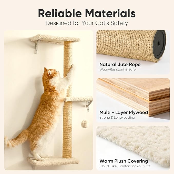 FUKUMARU Cat Wall Shelves, Stable & Safe 4 in 1 Large Cat Walls Furniture Set - Image 3