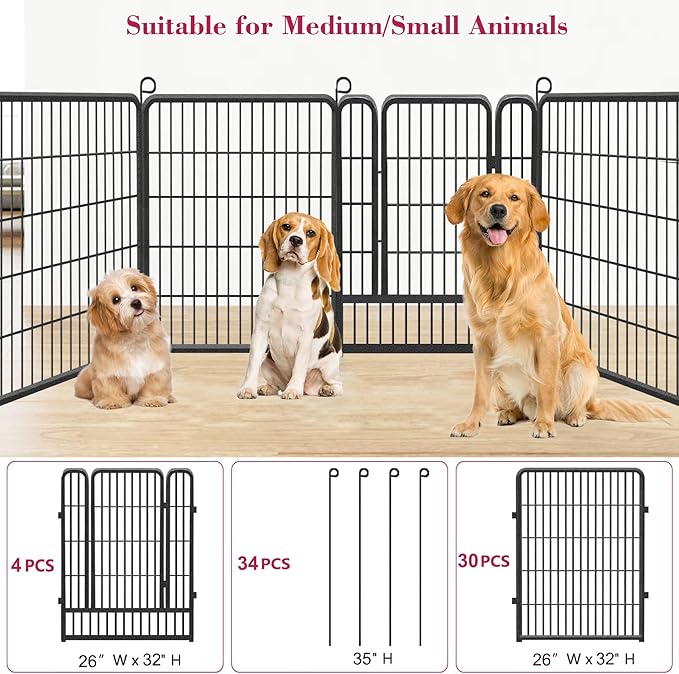 Dog Playpen Dog Fence Outdoor for Yard, 32inch 34 Panels Dog Pens Outside - Image 3