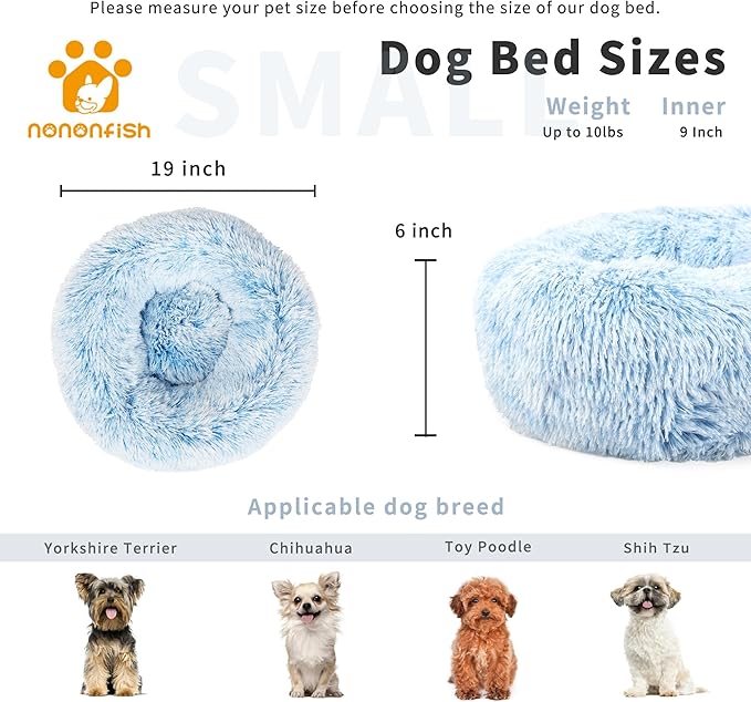Calming Donut Dogs Beds for Small Dogs Washable, 19inch Fluffy Round Puppy Bed - Image 2
