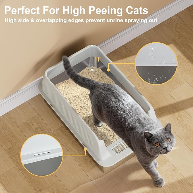 TENTIZON Large Stainless Steel Cat Litter Box, Open Top Metal Kitty Litter Tray - Image 4