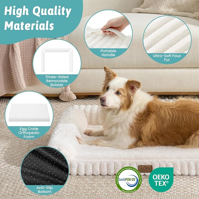Cute Dog Bed for Large Dogs, Faux Rabbit Fur Orthopedic Foam Dog Bed - Image 3